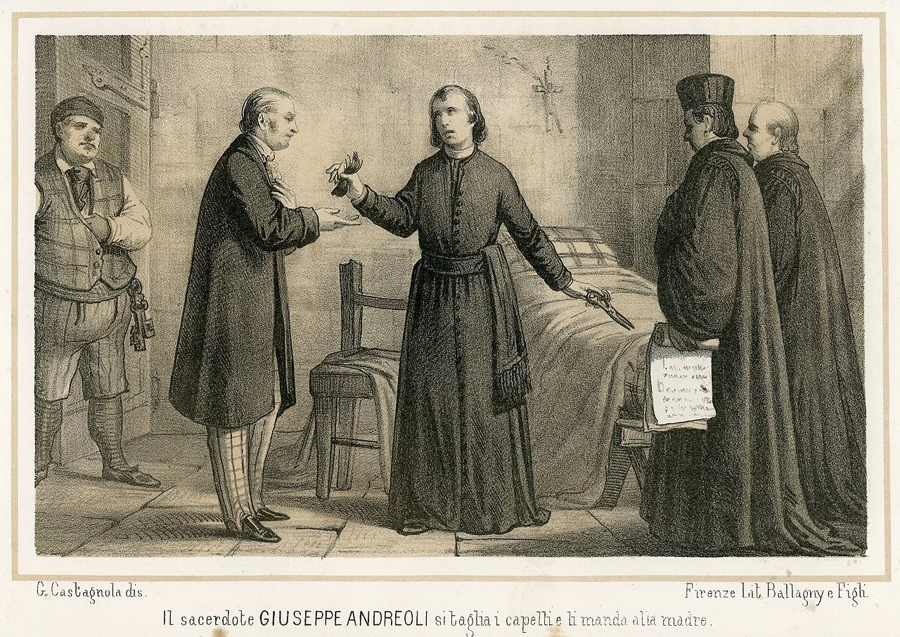 Il sacerdote Giuseppe Andreoli si taglia i capelli e li manda alla madre